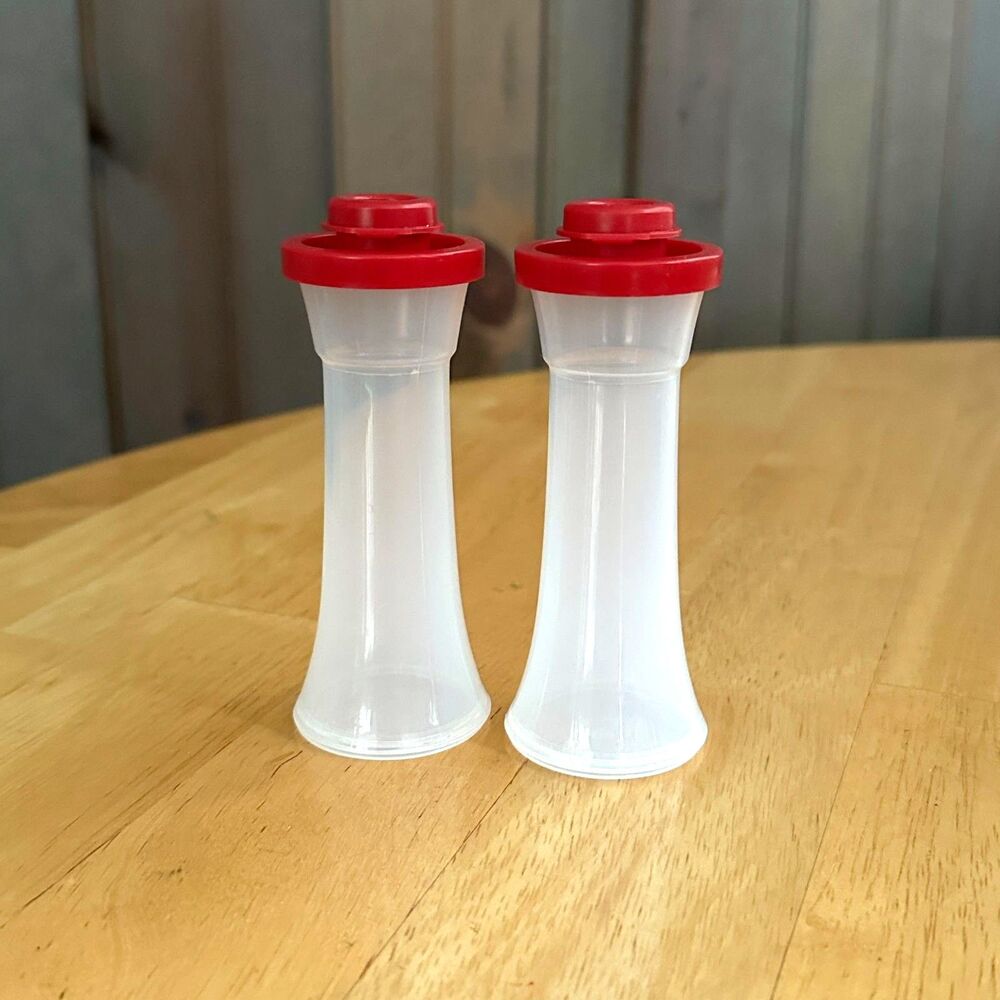 Tupperware SMALL Hourglass Salt and Pepper Shakers Set - Red Seals (Retired)